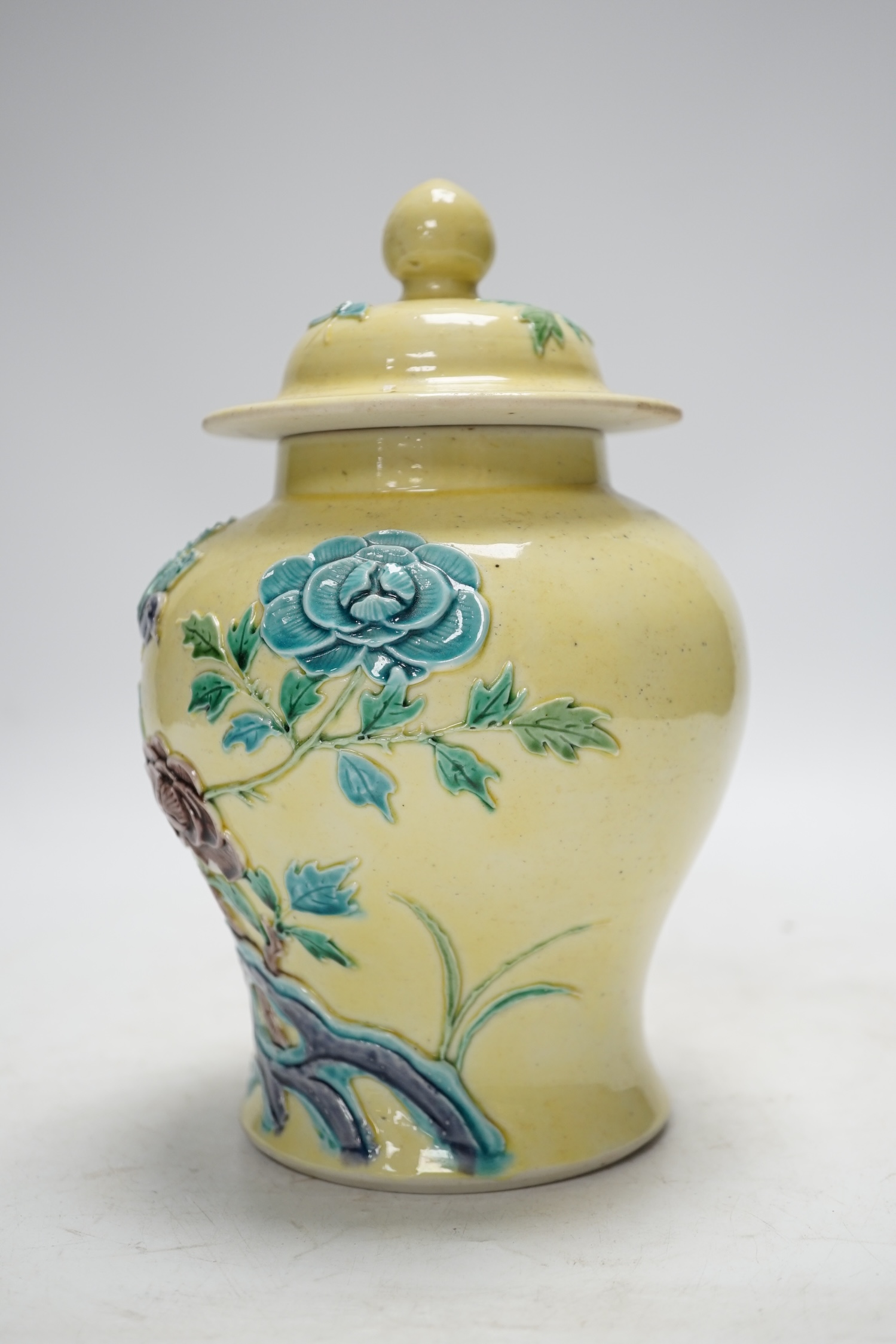 A Chinese yellow glazed vase and cover, early 20th century, 21cm. Condition - good